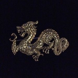 Sterling Silver and Marcasite Dragon Brooch